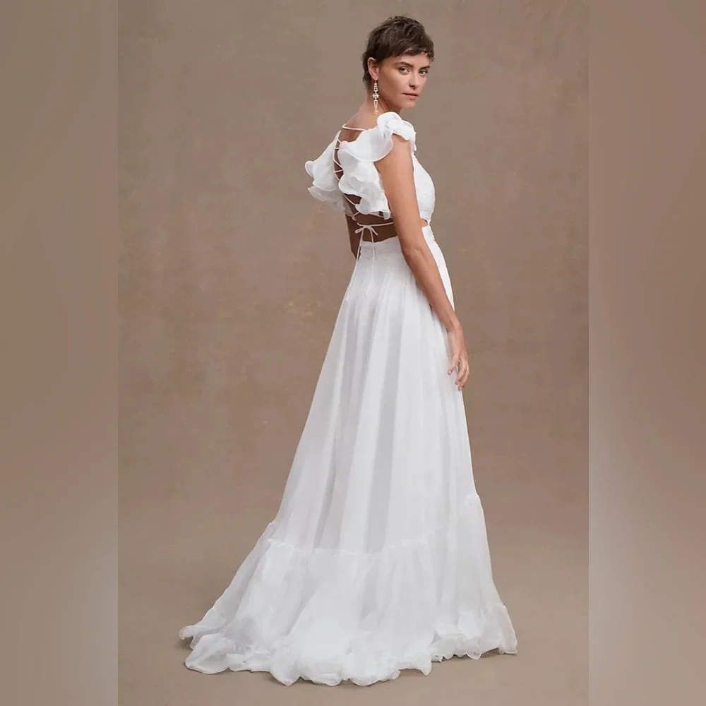 MAC DUGGAL
Ruffle-Sleeve V-Neck Tiered Chiffon Maxi Dress Anthropologie - Picture 16 of 17